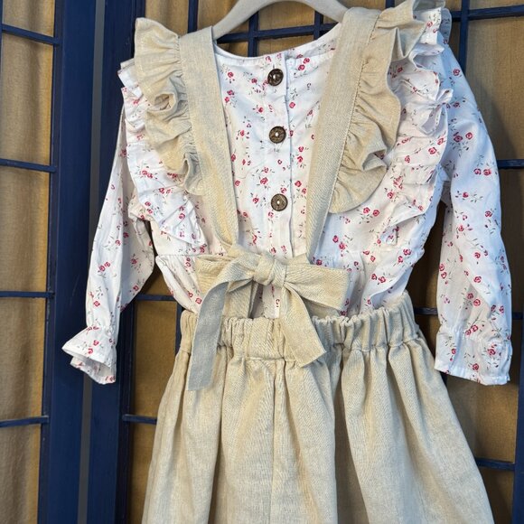 Knotted Fern 2-Piece linen Pinafore & Floral Blouse Set – Size 3T - Picture 5 of 11